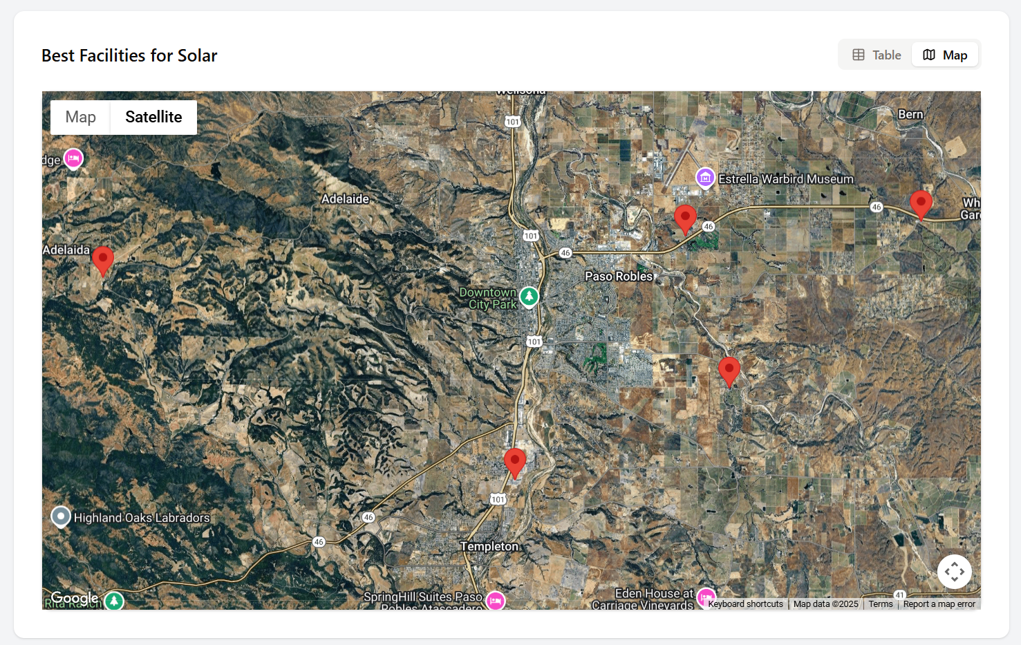Interactive map view showing solar opportunities